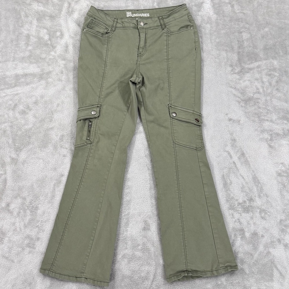 No Boundaries Cargo Pants Womens 10 Green Grunge Bootcut Utility Pockets
